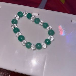Teal and white beaded bracelet homemade we would love if you buy it